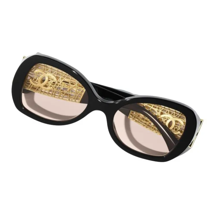 CHANEL Resin Metal Butterfly Sunglasses Unisex Black-4
