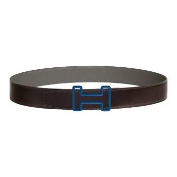 HERMES Calfskin Leather Belts Men's Brown Gray Width: 3.8CM