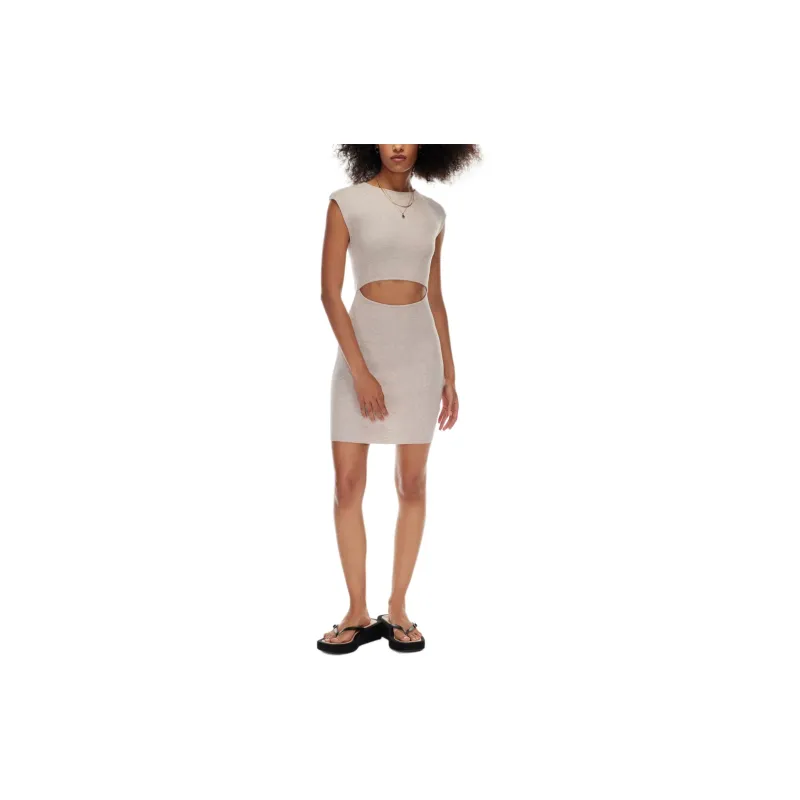ARITZIA Wilfred Free Cut-Out Knit Mini Dress Short-Sleeved Dresses Women's Heather Oatmeal/Turquoise Oatmeal Flakes-2