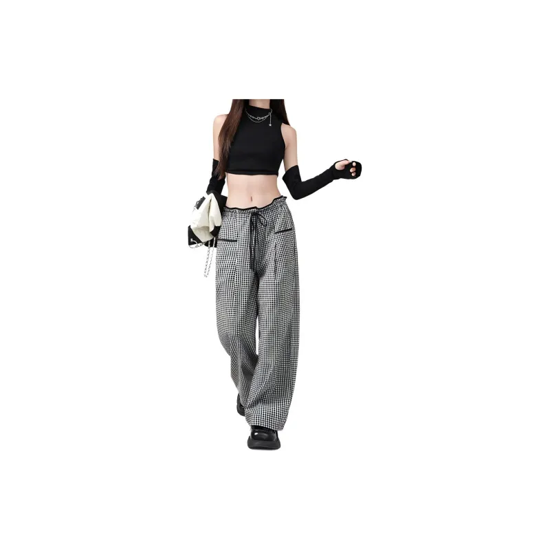 Kazakhstan Casual Pants Women's Black White Plaid-3
