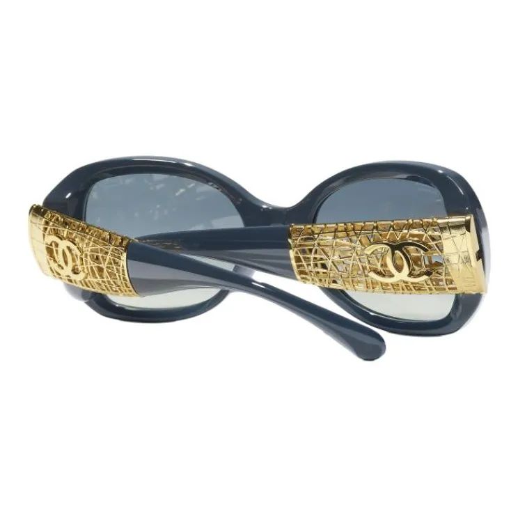 CHANEL Resin Metal Butterfly Sunglasses Unisex Blue-4
