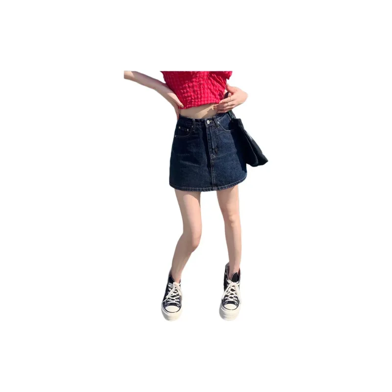 Rose Denim Short Skirts Women's Blue Gray-2