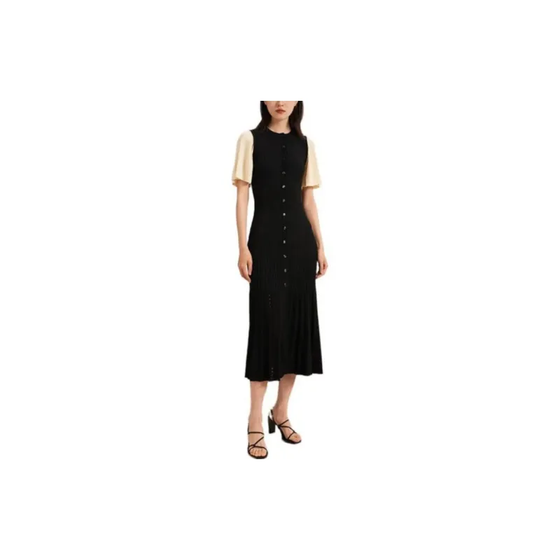 Sandro Ribbed-knit Button-up Midi Dress-1