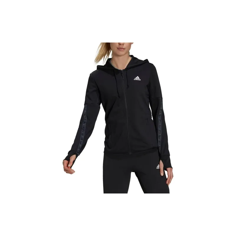 Adidas Lil Stripe Wedgiedesigned 2 Move Cotton Touch Hoodie Jackets Coats Women's Black-1