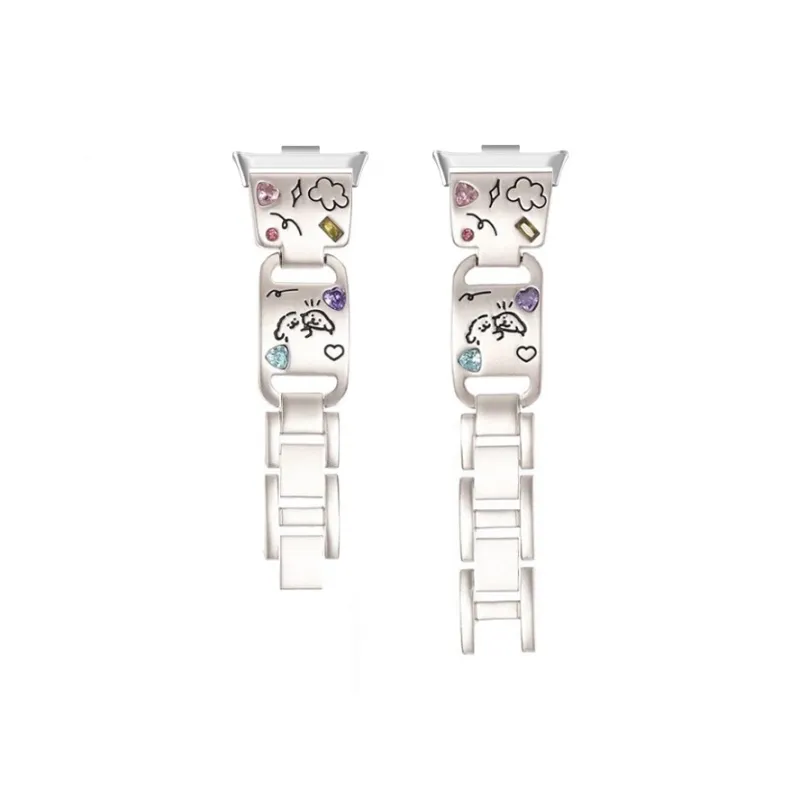 FZRT Watch Bands Colorful Diamond Print Puppy Metal Strap Unisex-0