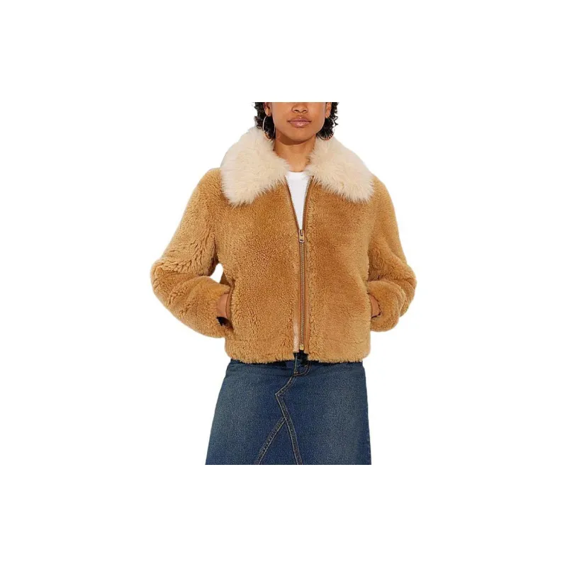 COACH Leather Jacket Women's Brown-1