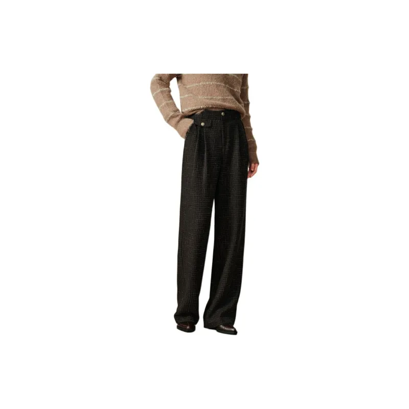JZ. ANNAKRO Casual Pants Women's Dark Coffee Grid-1