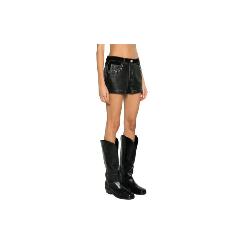 PINKO Ring detailing Leather Mini Shorts-3