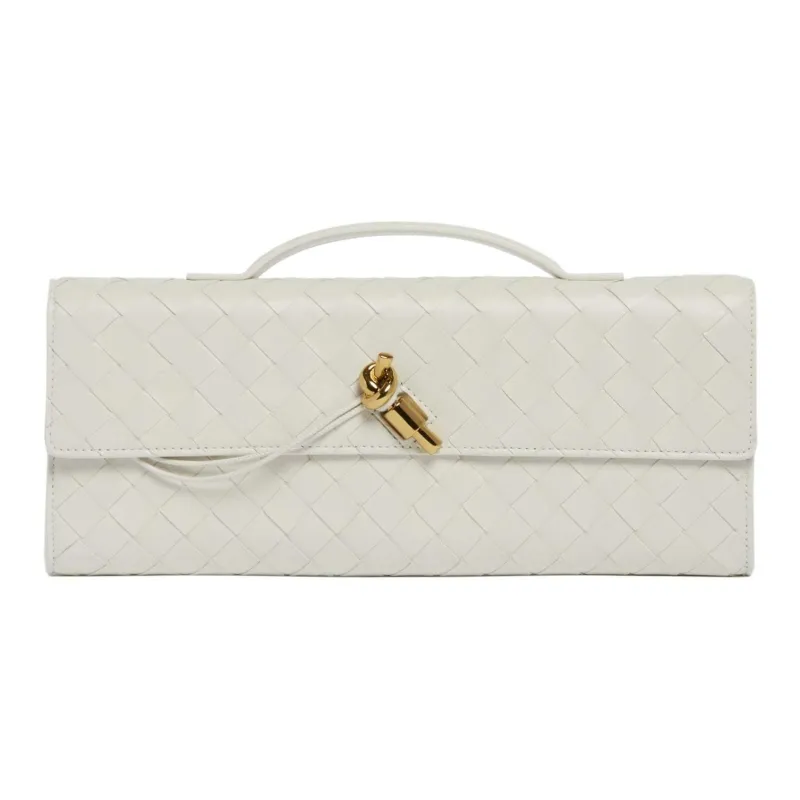 Bottega Veneta Andiamo Series Leather Clutch Women's White-0