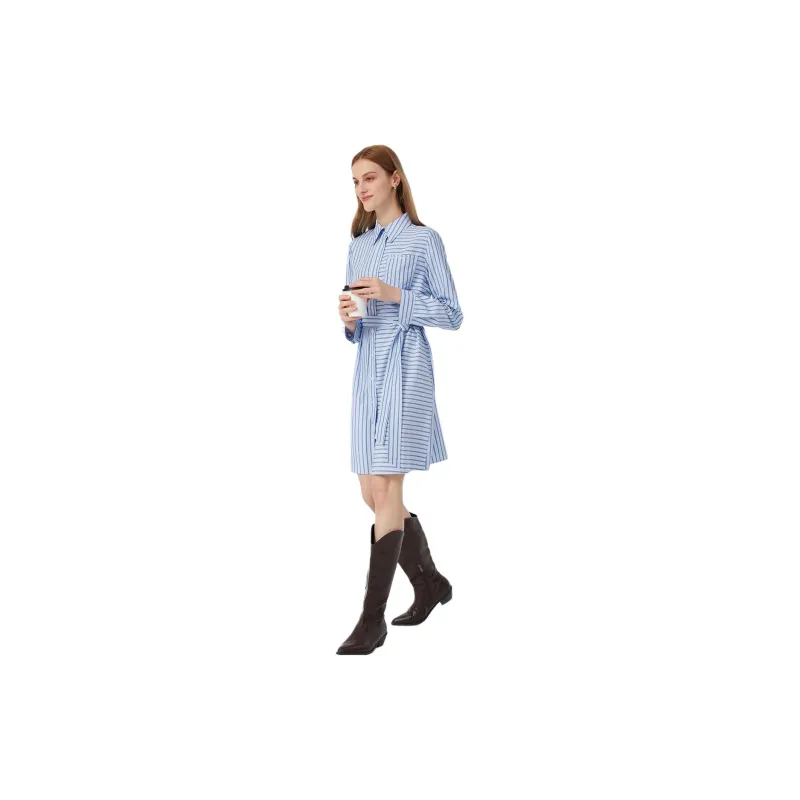 Hush Puppies Long Sleeved Dresses Women's Blue White-2