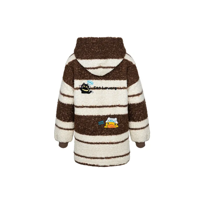 B.Duck Velvet feel Coat Women's Brown Stripes-1