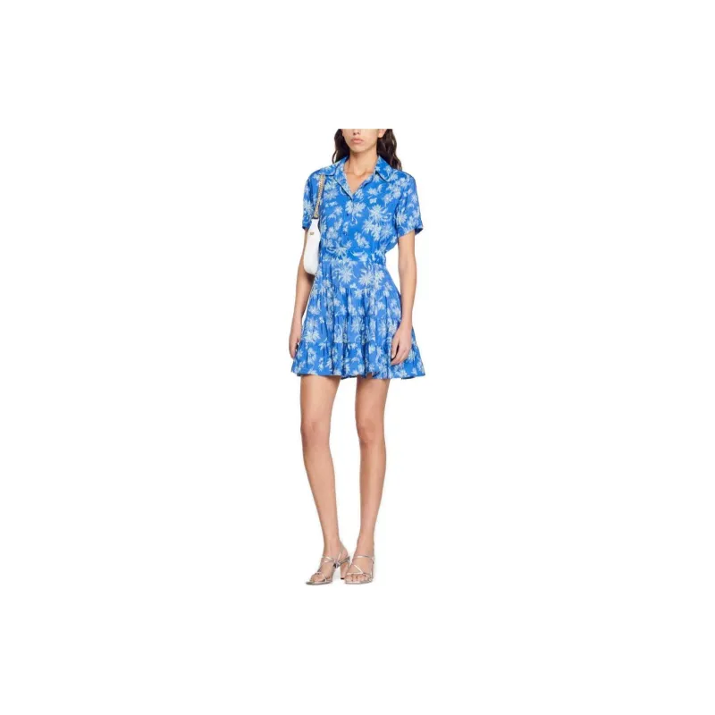 Sandro Short Sleeved Dress Women's Blue-1