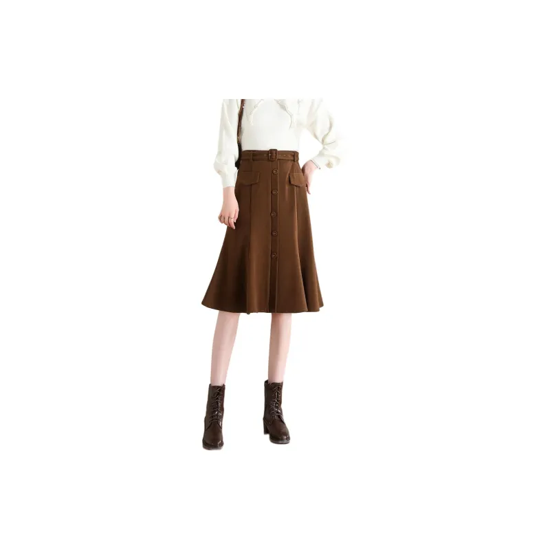 Weixi Casual Long Skirts Women's Dark Brown-4