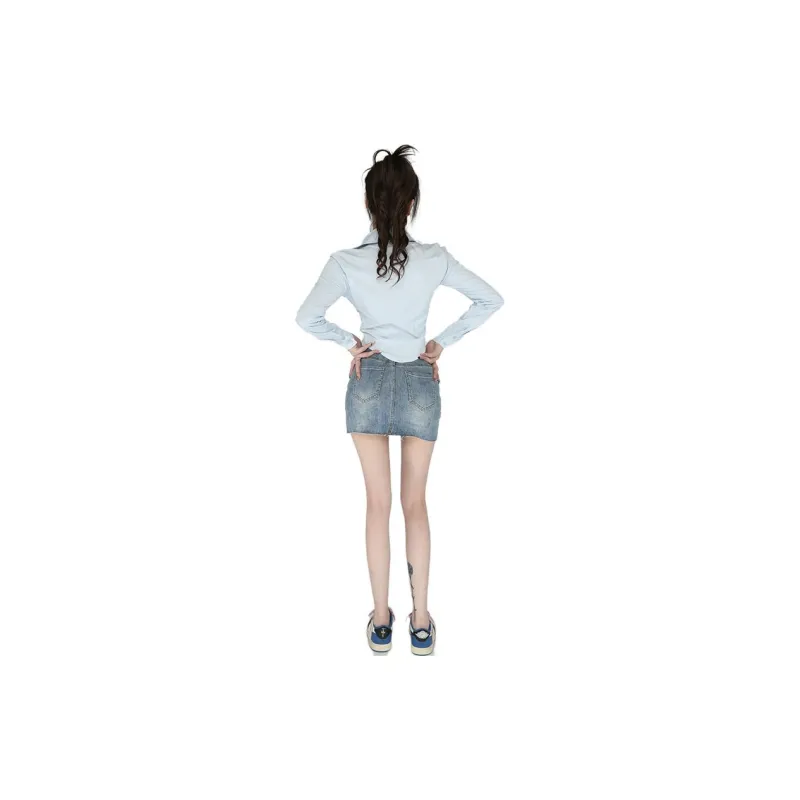 A head of Agua Denim Short Skirts Women's Blue-1