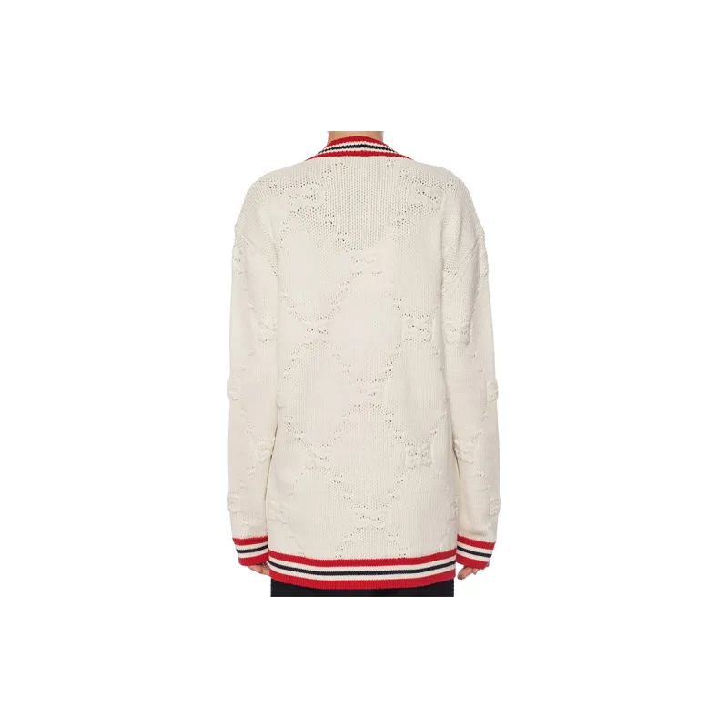 GUCCI Sylvie Web Knit Cardigan 'Ivory/Red'-3