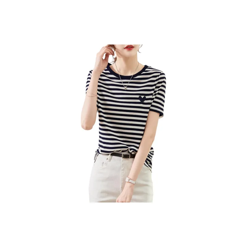 XWI T-Shirt Women's Navy Blue With White Stripes-1