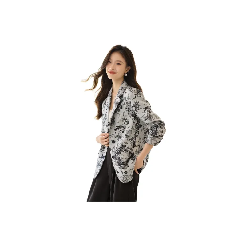 Mo Han Yi Mei Business Suit Women's White With Black Floral-2