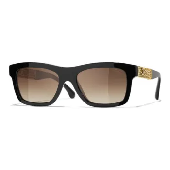 CHANEL Metal Acetate Square Sunglasses Unisex Black