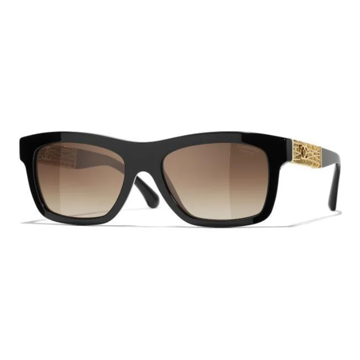 CHANEL Metal Acetate Square Sunglasses Unisex Black-0
