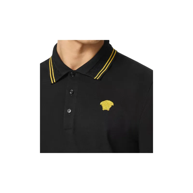 VERSACE Medusa Embroidered Short Sleeved Polo Shirt-4