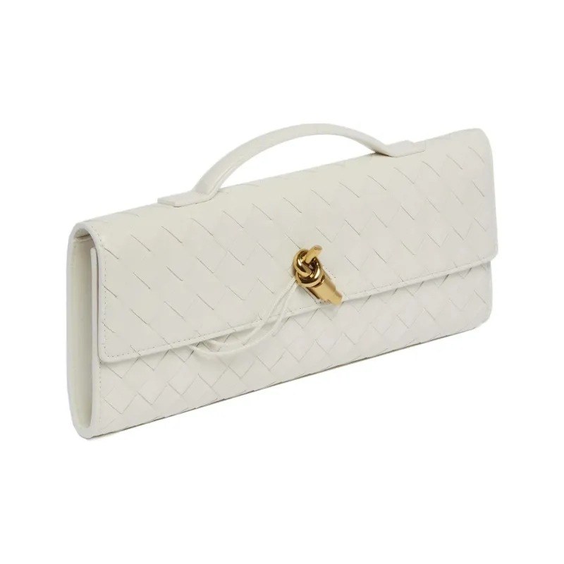 Bottega Veneta Andiamo Series Leather Clutch Women's White-1