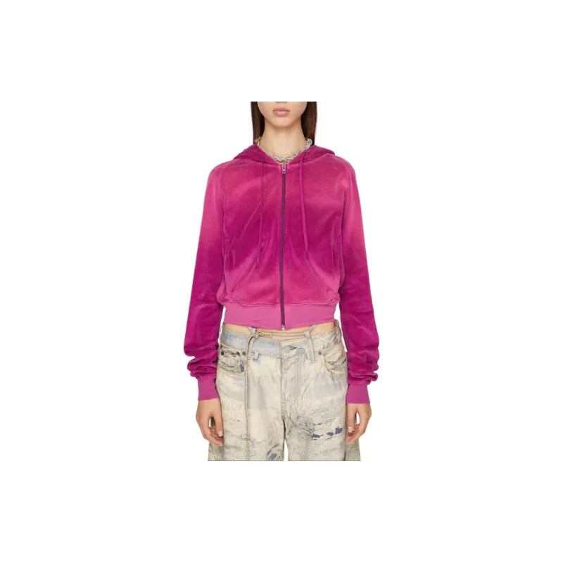 Acne Studios Hooded Zip Sweater Velvet Jackets & Coats Women's Pink Purple-1