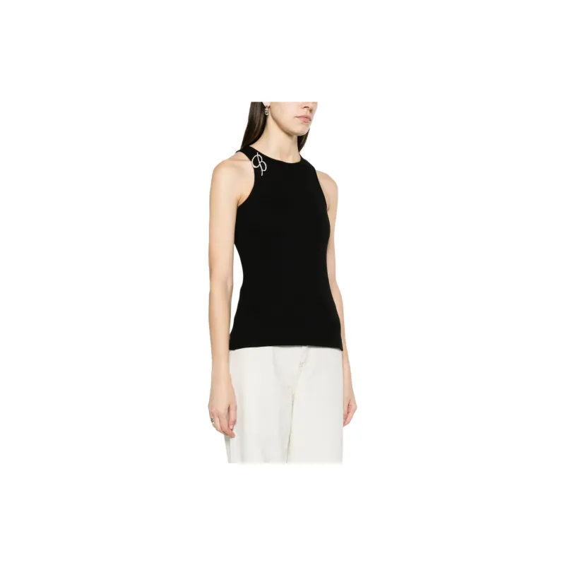 Blumarine Logo brooch Fine ribbed Tank Top-9