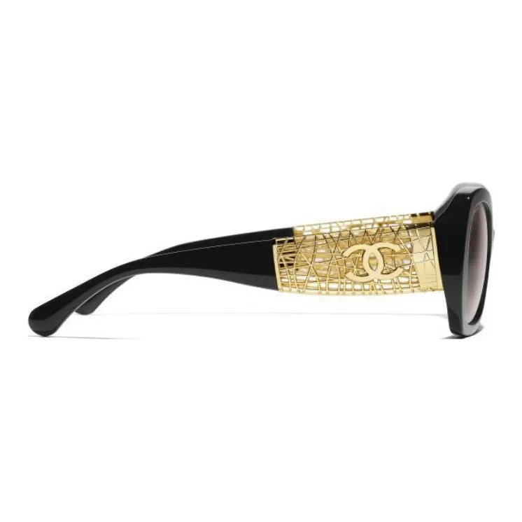 CHANEL Resin Metal Butterfly Sunglasses Unisex Black-3