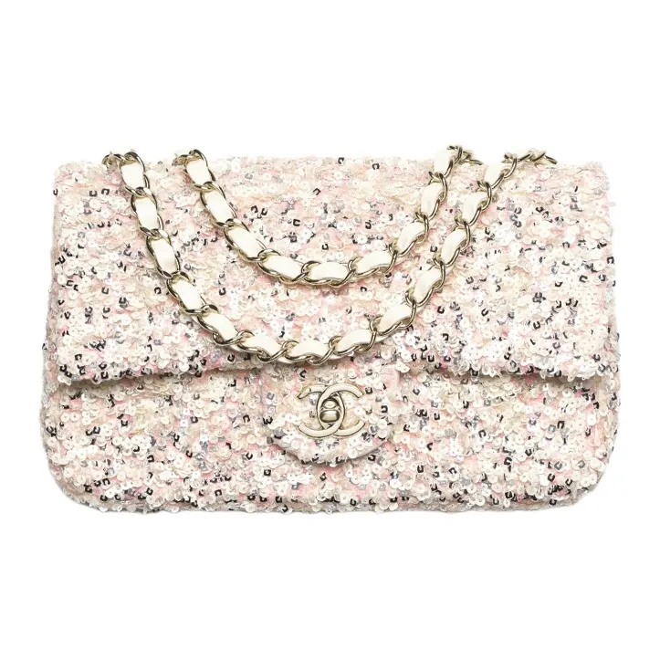 CHANEL Sequins Crossbody Bag, Shoulder Bag Women's White & Silver-0