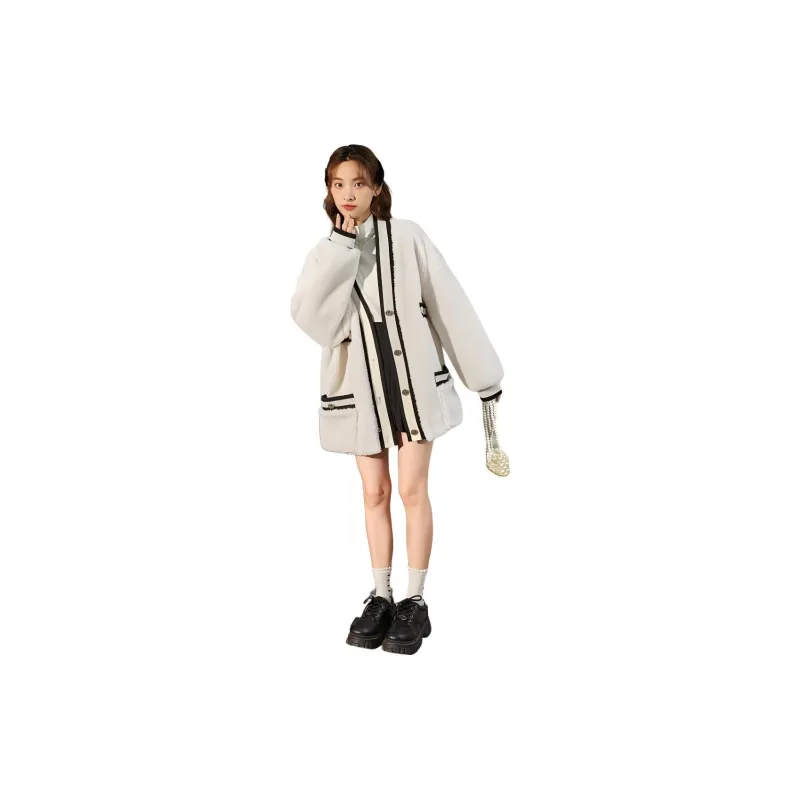 Tonlion Velvet feel Coat Women's Raw White-3