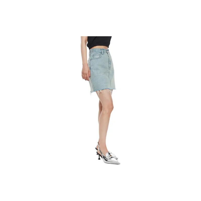 MOUSSY Denim Short Skirts Women's Light Blue-4