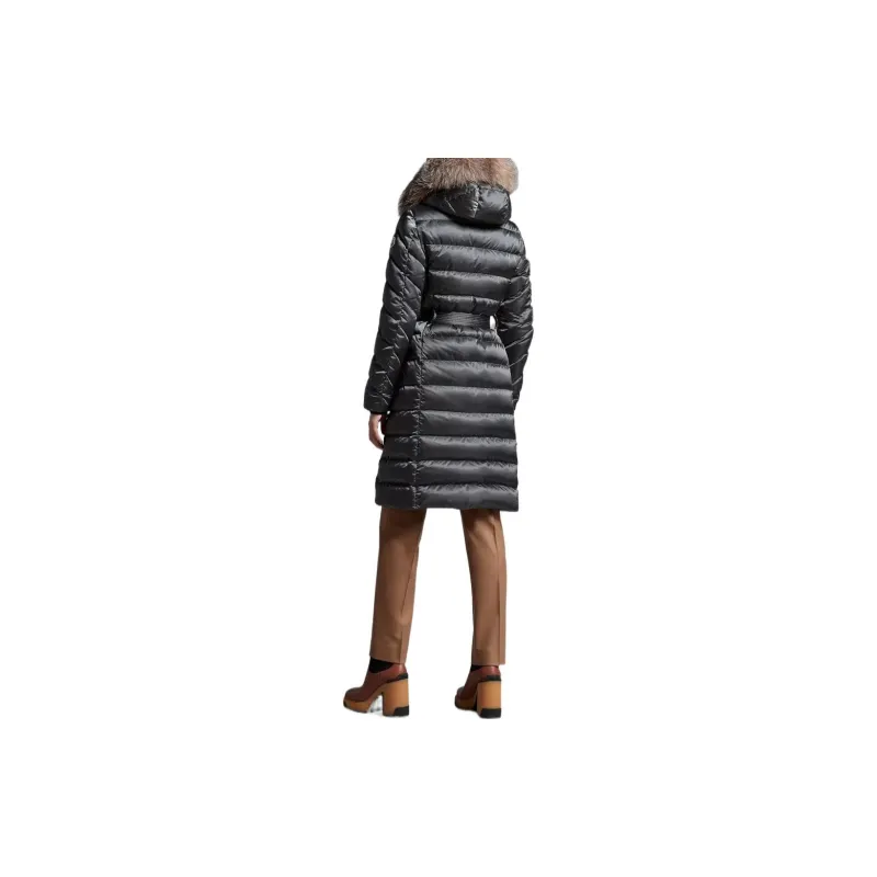 Moncler FW22 Solid Color Hooded Thickened Mid Length Down Jacket Women's Gray-2