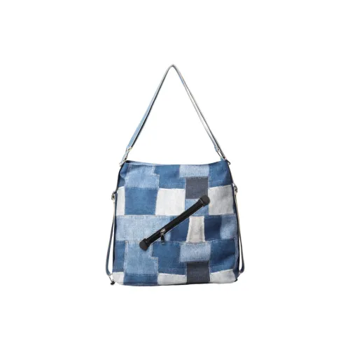 NOMK Denim Backpack Shoulder Bag Crossbody Bag Women's Blue/Brick Red/Dark Tea
