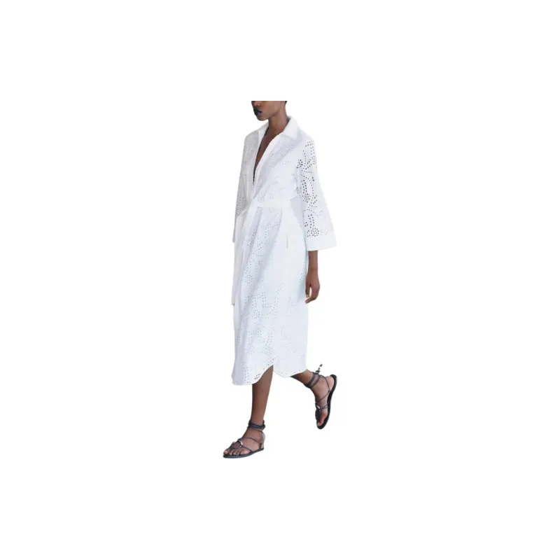 ZARA Long-Sleeved Dresses Women's White-4