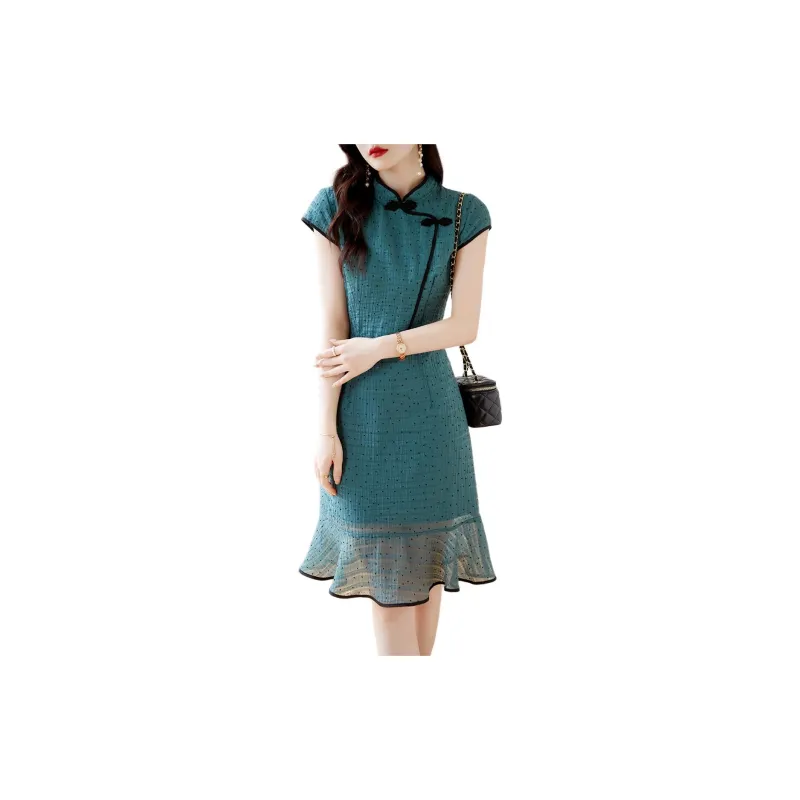 Still Quiet Short Sleeved Dresses Women's Aqua Blue-1
