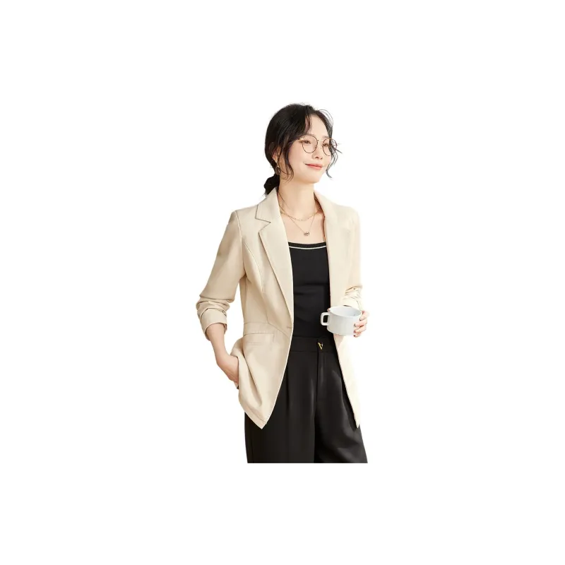 TERRE BLEUE Leather Jacket Women's Ecru-2