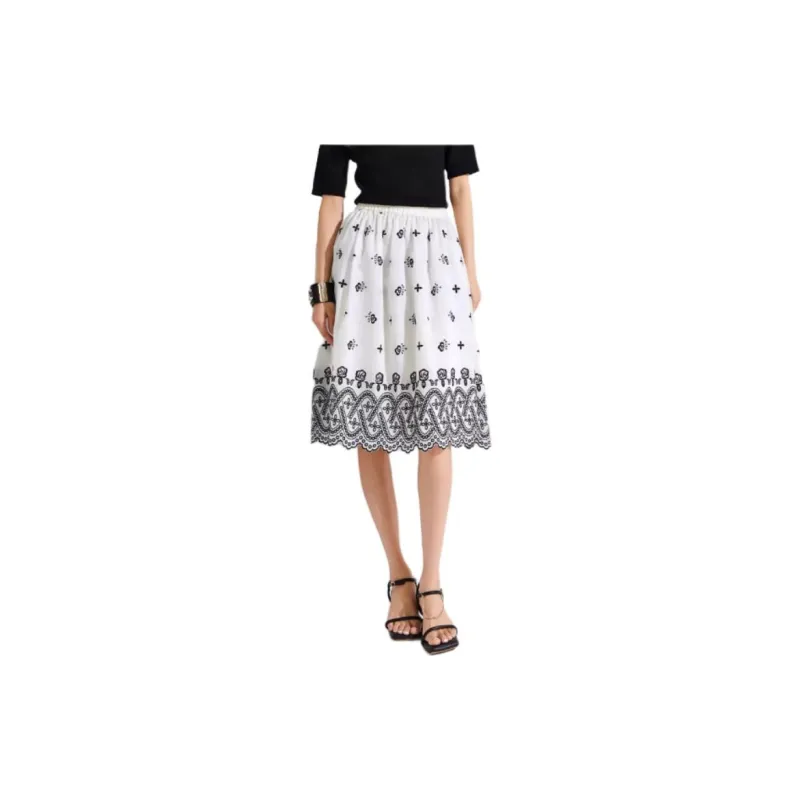 VILAN Casual Long Skirts Women's Black Floral-1