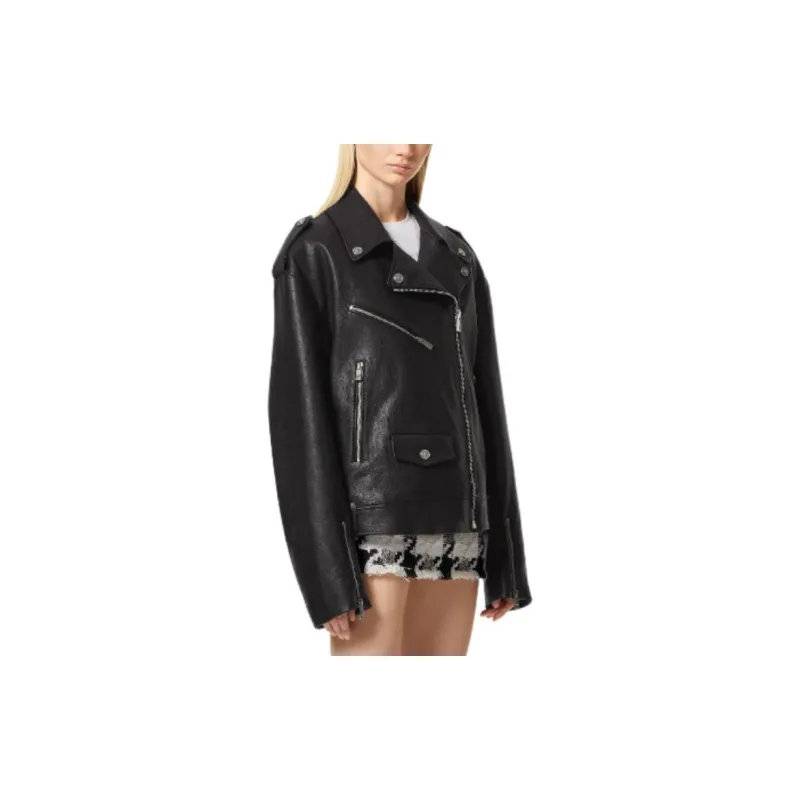 VERSACE FW22 Leather Jacket Women's Black-3