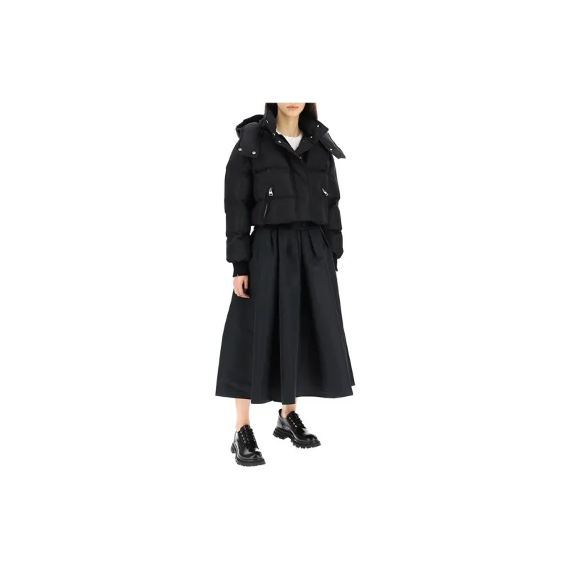Alexander McQueen SS22 Letter Solid Color Hooded Loose Fit Cropped Puffer Jacket Women's Black-2
