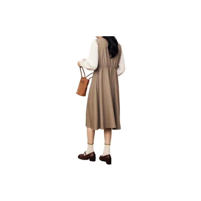 ZIHAN Long Sleeved Dress Women's Coffee-3