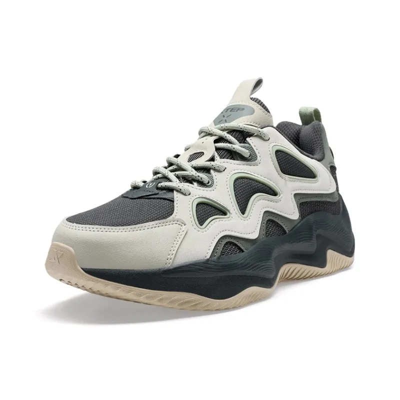 XTEP Lightning 5.0 Height Increasing Slip Resistant Low Top Casual Shoes Men's Durable Gray/Coal Black-1
