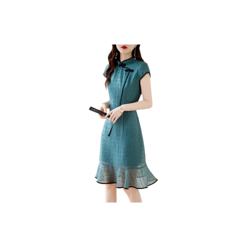Still Quiet Short Sleeved Dresses Women's Aqua Blue-3