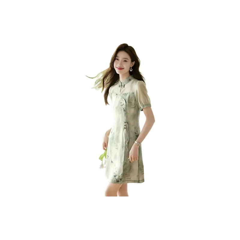 Mo Han Yi Mei Short Sleeved Dress Women's Turquoise-3