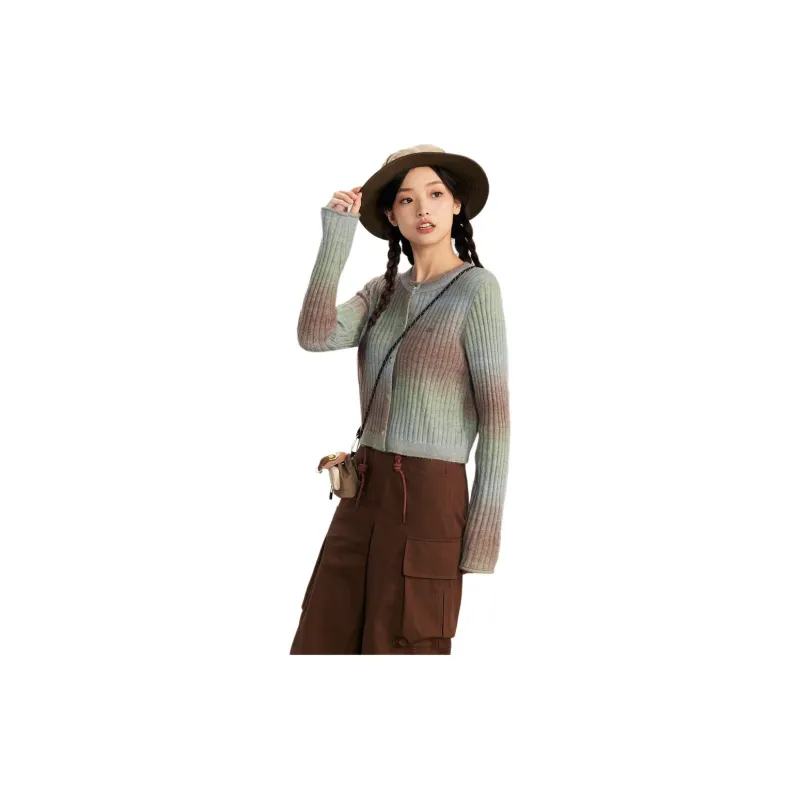 ZIHAN Sweater Women's Green Base Coffee Stripe-3