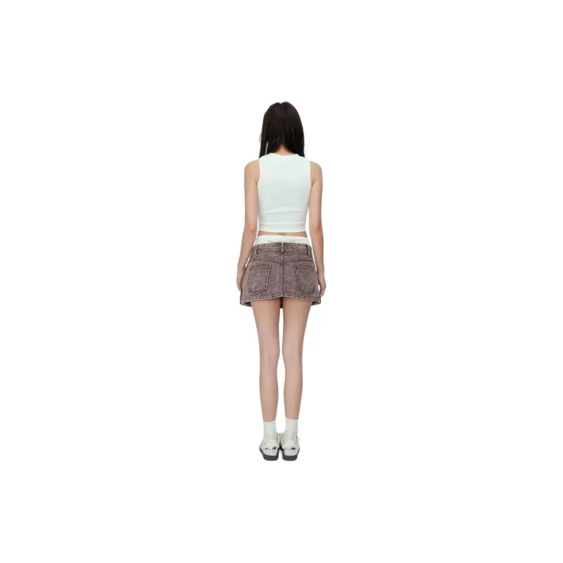 JAC FLEURANT Denim Short Skirts Women's Khaki-2