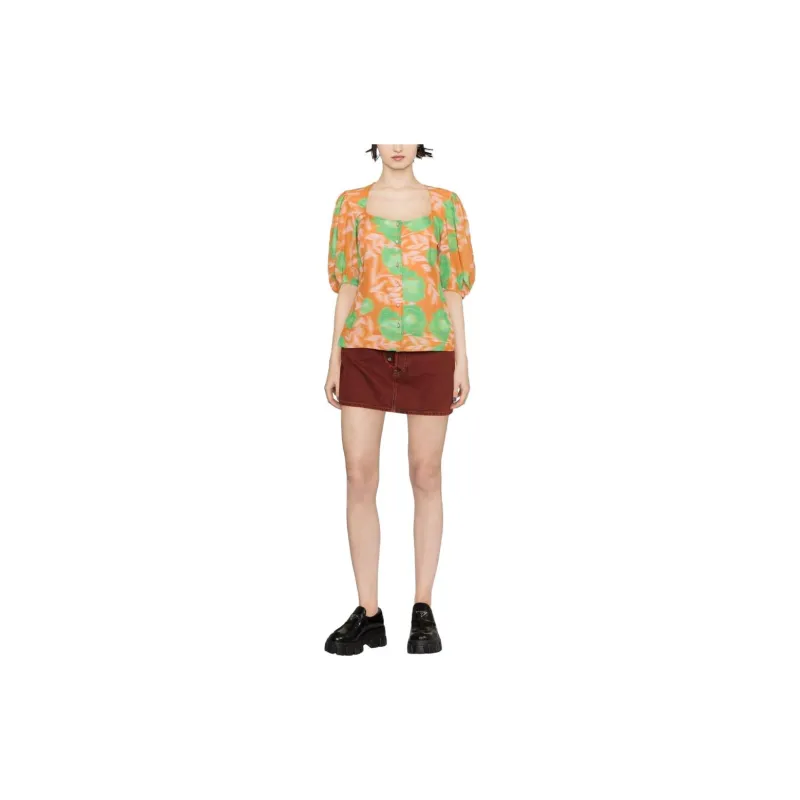GANNI Floral print Crepe Blouse-1