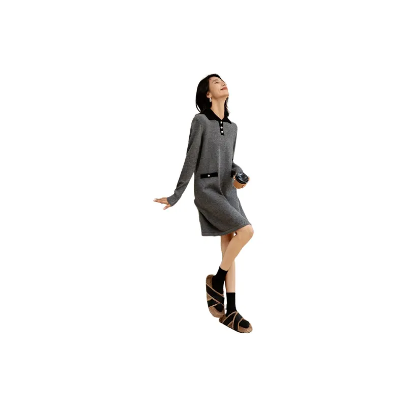 Mo Han Yi Mei Long Sleeved Dresses Women's Dark Gray-1