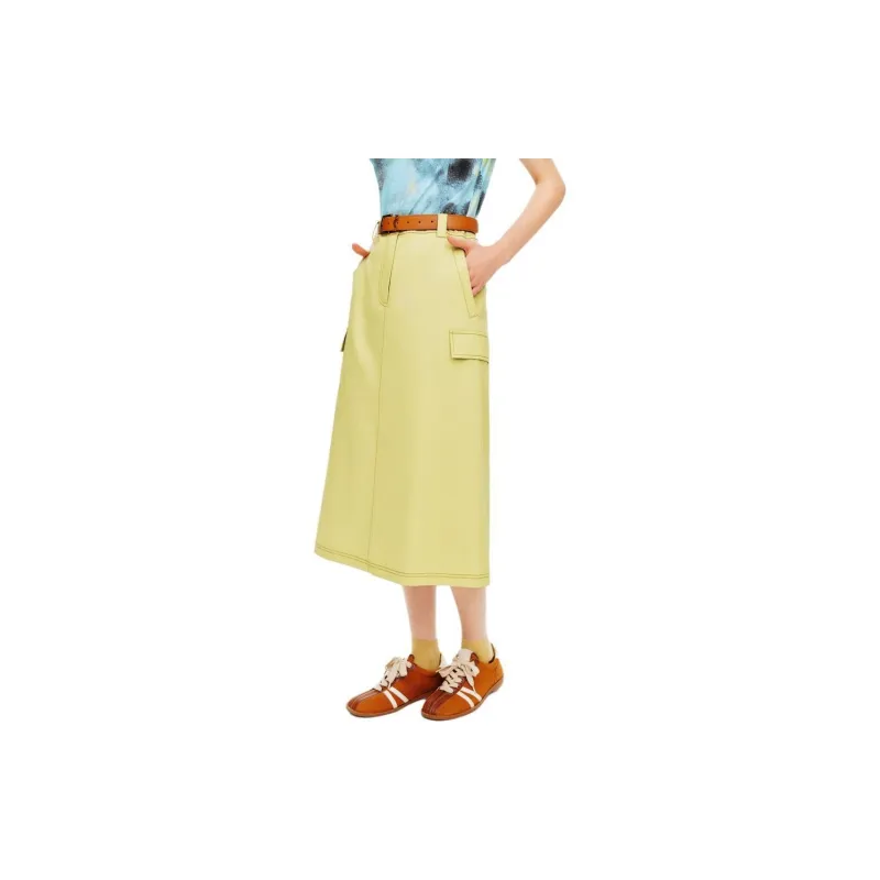 PSALTER Denim Long Skirt Women's Lime Yellow-3