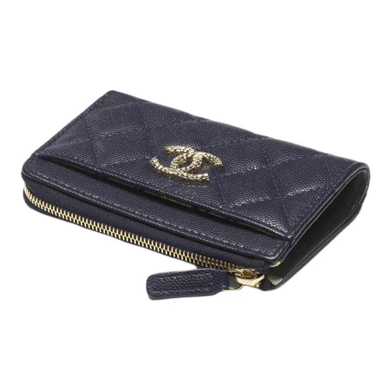 CHANEL Grain Calfskin Card Holder Women's Marine Blue-1