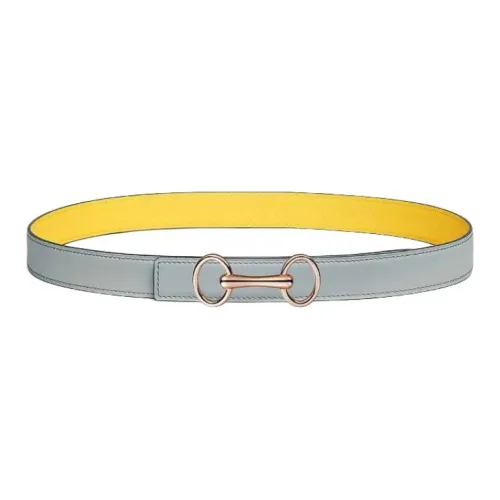 HERMES Calfskin Leather Belts Women's Gray Yellow Width 2.4cm